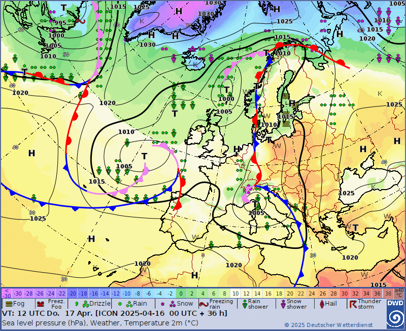 DWD ICON analyse en verwachtingskaart voor 01 May 2025
