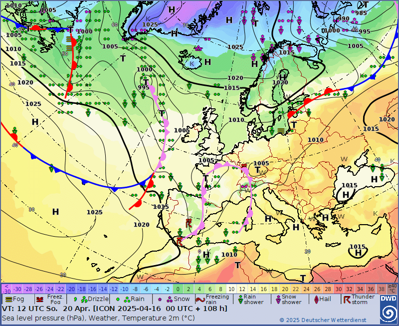 DWD ICON analyse en verwachtingskaart voor 01 May 2025