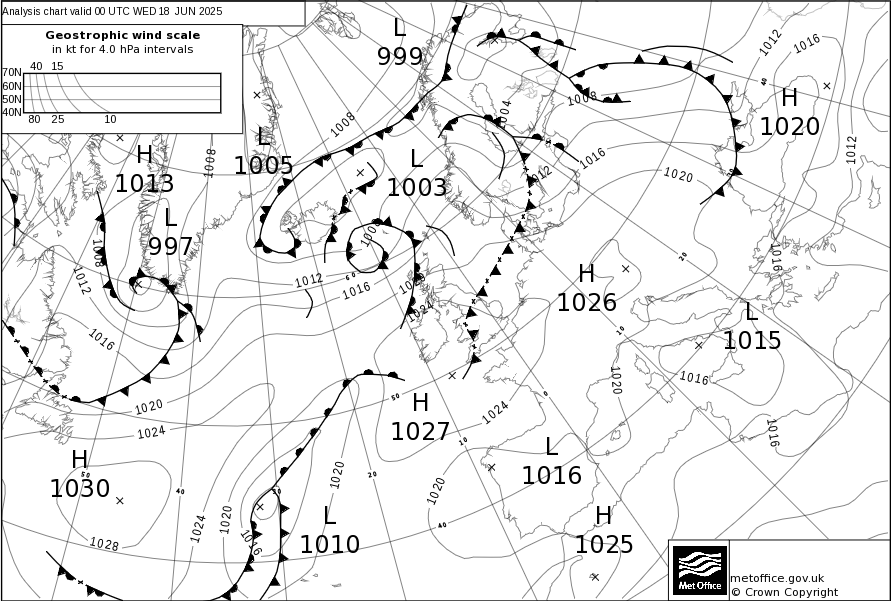 UKMO Bracknell faxkaart voor 11 August 2025