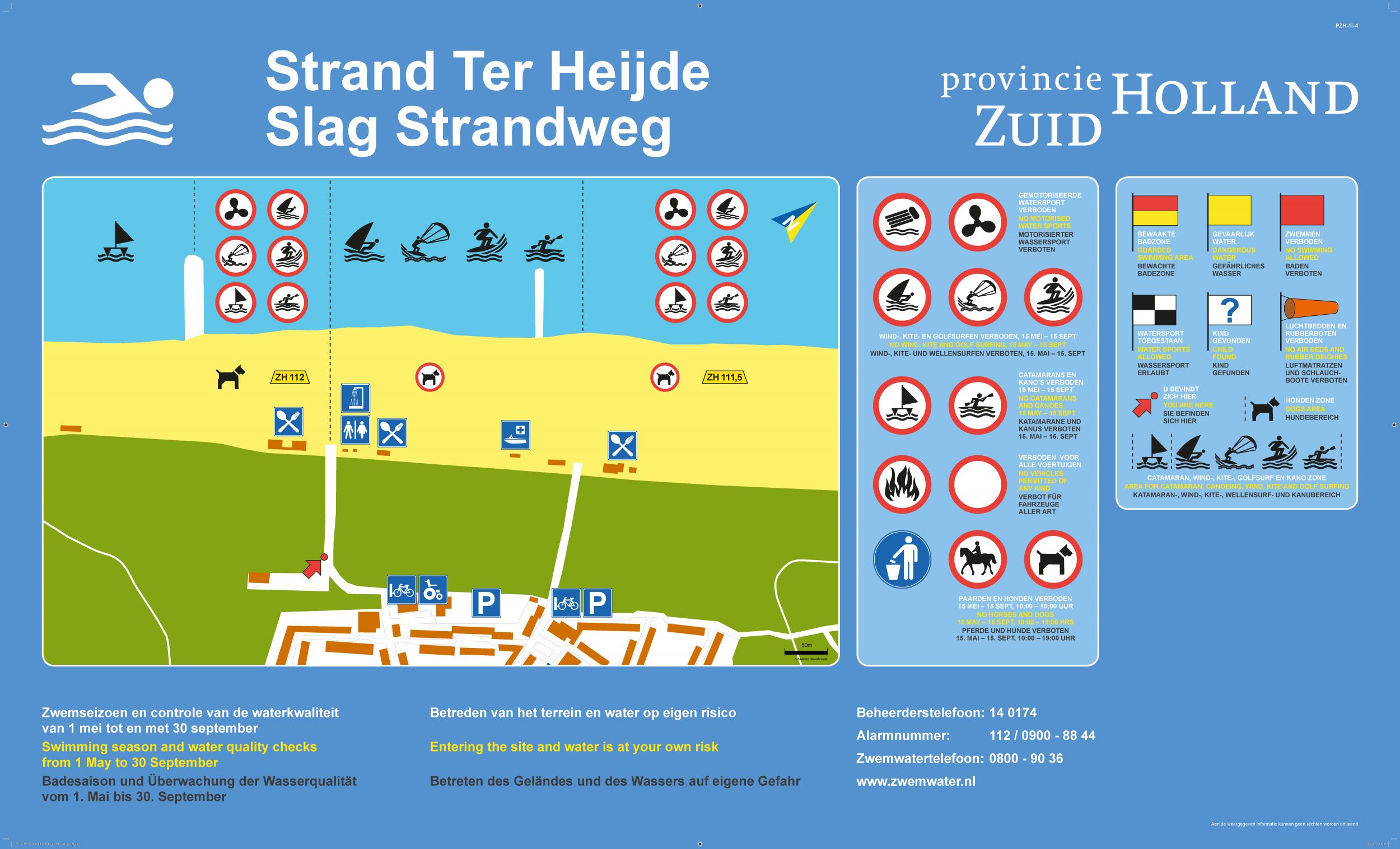 Het informatiebord bij zwemlocatie Monster Ter Heijde